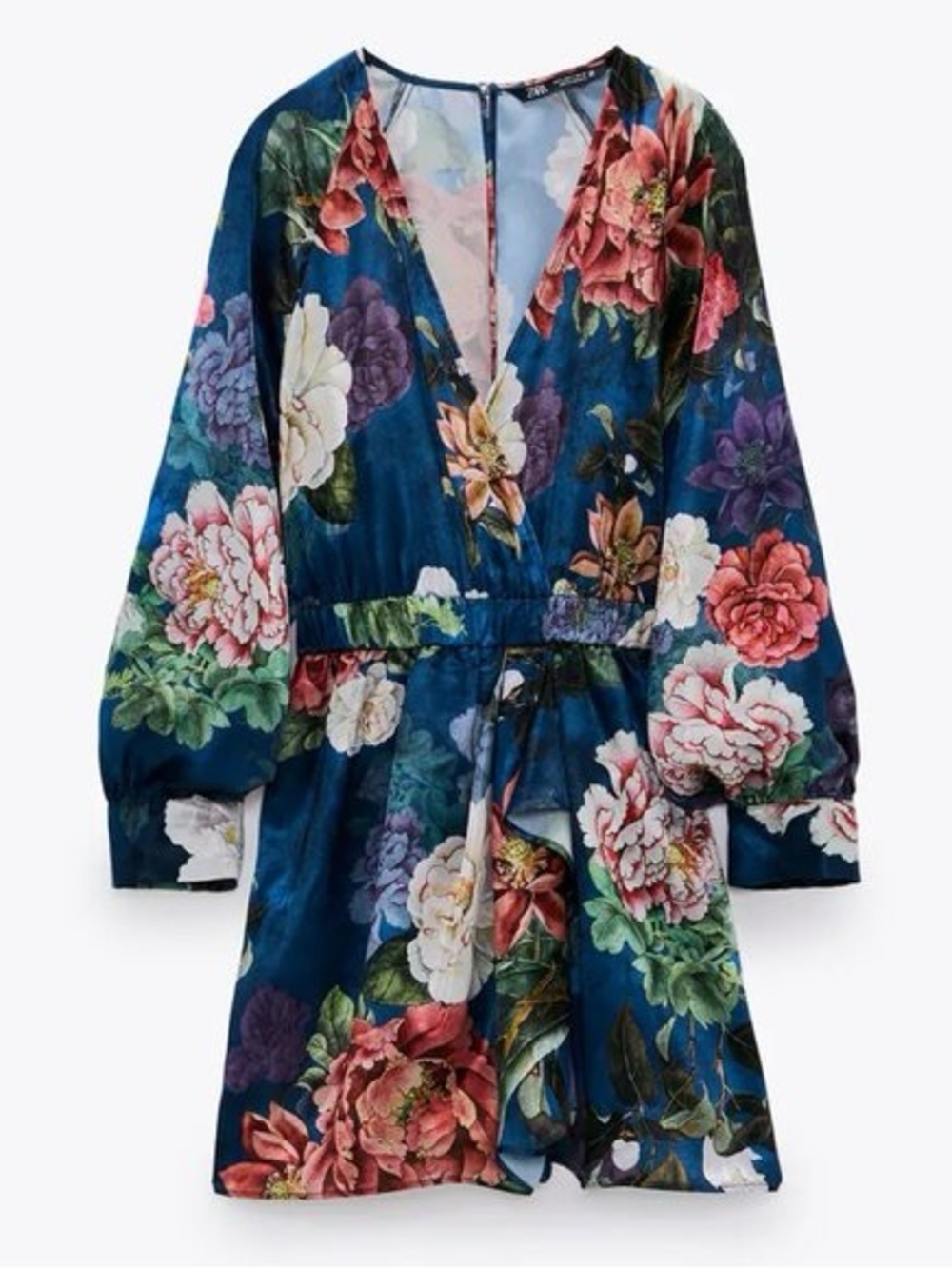 Zara Teal Floral Satin Romper - Picture 3 of 13